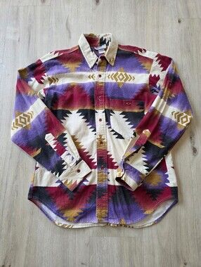 Vintage Miller Stockman Aztec Southwestern Style Flannel Shirt Size S